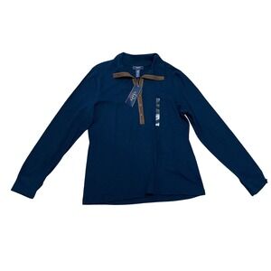 Chaps Denim Women's XL Navy Blue Long Sleeve Polo Shirt Faux Suede Trim NWT